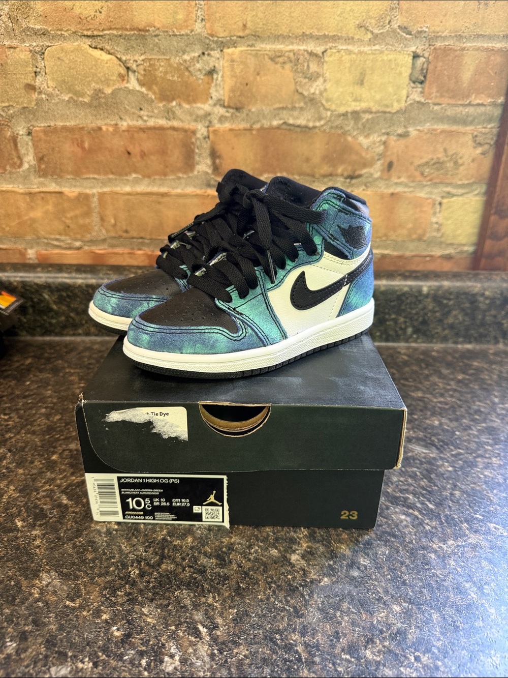 Nike Jordan Kids High-Top Sneakers in Black and Teal Tie-Dye